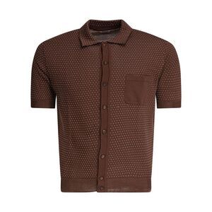 RAKKI Men's Short Sleeve Button-Up Knitted Polo Shirt Men BROWN Shirts